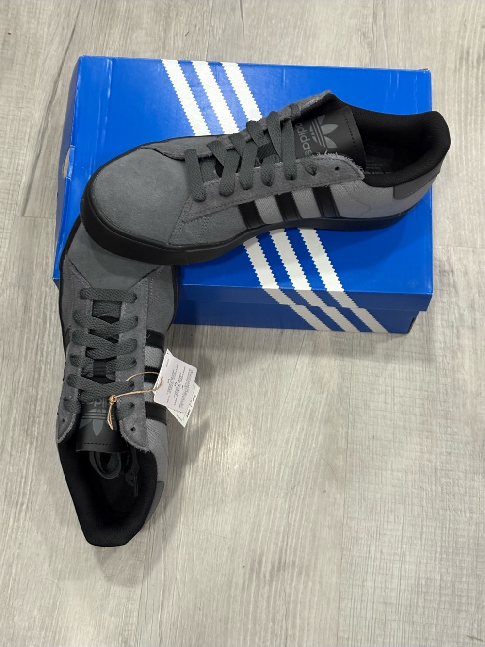 adidas Gray and Black Suede Low-Top Sneakers BNWT.  Men’s size 10